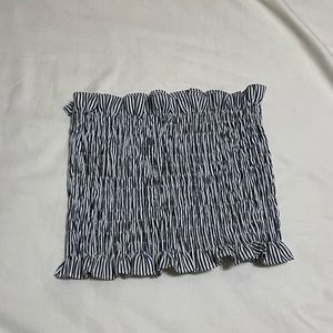 Cropped Black & White Striped Ruched Tube Top